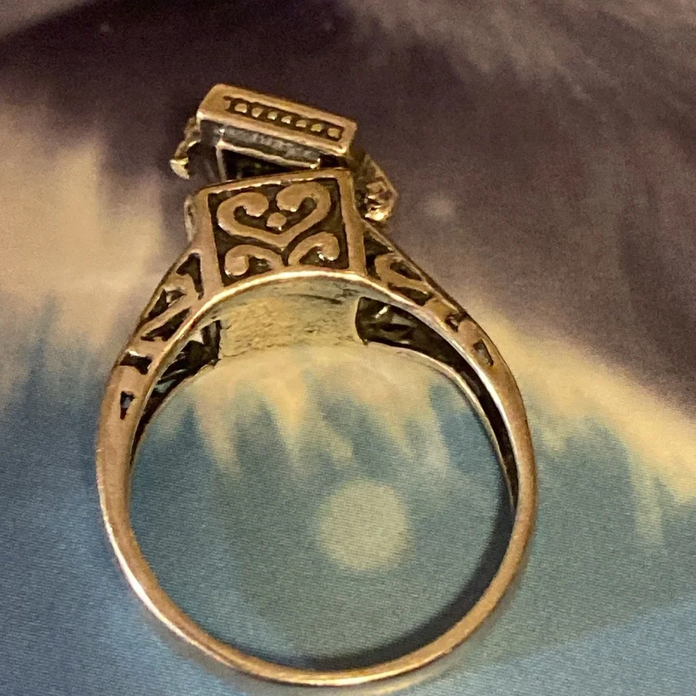 Silver square heart poison rings 925 size 8 and 6.5 - Picture 9 of 14